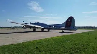B 17 Aluminum Overcast firing up for her first flight of the day 6/30/2018