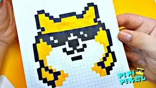 Рисуем по клеточкам- КРУТАЯ СОБАКА в ПИКСЕЛЬНЫХ ОЧКАХ ! DOG PIXEL ART