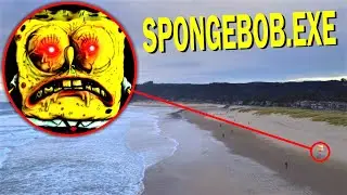 DRONE CATCHES SPONGEBOB.EXE AT THE BEACH!! *SPONGEBOB.EXE IN REAL LIFE*