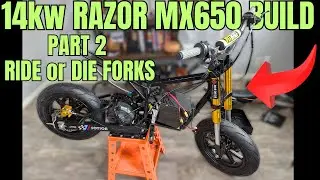 72v Razor MX650 Build Part 2: Frame Mod, Rider or Die Forks & Handlebar Setup