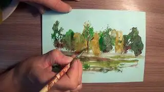 Осенний лес. Рисуем с помощью природных материалов