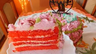 Ruby red cake topped with eggnog cream