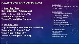 MAY/JUNE 2021 RISK MANAGEMENT FRAMEWORK TRAINING SCHEDULE