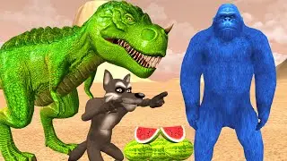 Gorilla Fighting  Dinosaur and Wolf | Gorilla Cartoon Comedy Video | Dinosaur Fight Gorilla | Wolf