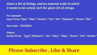 External sorting order for the given list of strings