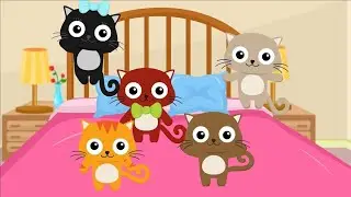 Five Little kittens Jumping On The Bed. Kitty cat.