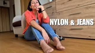 🍂 Fall Outfit 💕 Orange Blazer, Jeans & Nude Knee Nylon Socks