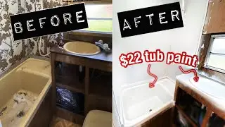 REFINISHING OUR CAMPER SHOWER, SINK & TUB FOR $22//How To Paint Your Camper Bath Tub