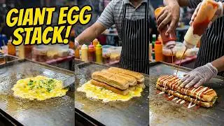 🔥 Sizzling Egg Layer & Bread Stack on Giant Pan! 🍞 Epic Roti John Creation