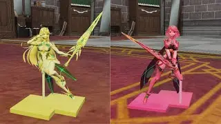 Mythra and Pyra transforming into Statues