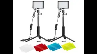 Neewer 2 pack dimmable 5600K USB LED video lights with tripods, stands and filters.