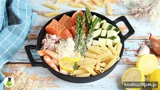 🦐 One Pot Pasta saumon crevettes asperges & courgettes