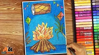 HOW TO DRAW LOHRI FESTIVAL SCENERY DRAWING WITH OIL PASTELS