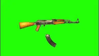 AK-47 kalashnikov, right side view, fire and reload, green screen