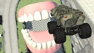 Beamng drive - Jump into huge jaw with spiked (crushing jump)
