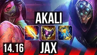 AKALI vs JAX (TOP) | 13 solo kills, 600+ games | NA Master | 14.16