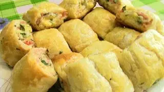 РУЛЕТИКИ  С КОЛБАСОЙ И СЫРОМ НА СКОРУЮ РУКУ !  Рулетики из слоеного теста.