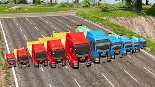 Big & Small Heavy construction trucks vs DOWN OF DEATH and Porthole - BeamNG.drive