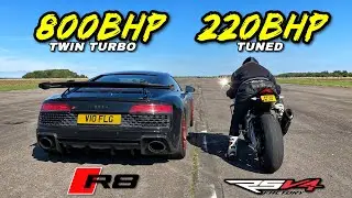 POWER TO WEIGHT.. TWIN TURBO 800HP R8 vs 220HP APRILIA RSV4