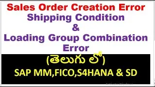 Sales order Creation Errors -Shipping Condition  and Loading Group Errors- SAP SD Errors in Telegu