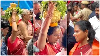 Kalvakuntla Kavitha MLC Bangaru Bonam at Secunderabad Ujjaini Mahankali Temple | Secunderabad Bonalu