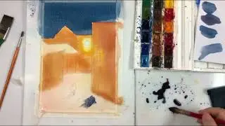 зимний вечер. часть 2. акварель