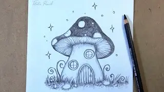 How to Draw a Mushroom House Step by Step | Pencil drawing