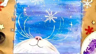 Рисуем🐱»КОТ И СНЕЖИНКА»