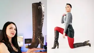 Kristina in red pantyhose and GIANMARCO LORENZI boots at the end trashed the office