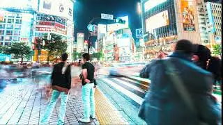 Time Lapse of Traffic and People Crossing The Famous Japanese - No copyright