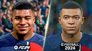 EA FC 24 vs eFootball 2024 - PSG Player Faces Comparison (Mbappe, Dembele, Hakimi, etc.)