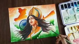 Independence day Drawing, 🇮🇳 BHARAT MATA drawing tutorial ✅ PART 2 WATERCOLOR PAINTING