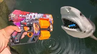 NERF BLASTER Catches POND MONSTER!!!