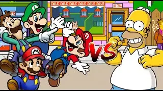 MUGEN Request 477: Mario, Super Better Mario, Luigi, Super Better Luigi VS Cheap Homer Simpson
