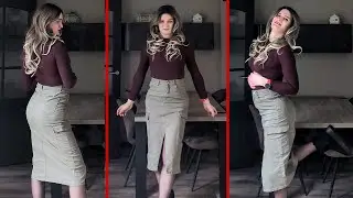 Crossdresser Laura in a figure hugging skirt.