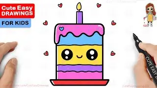 How to Draw a Simple Cute Cake - Easy Step by Step for Kids and Toddlers