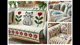 Nice sofa cover  knitted with wool (share ideas)#design #crochet #knitting #sofacover