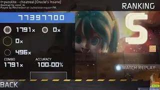 [osu!catch] 4.05★ | t+pazolite - cheatreal [Oracle's Insane] | Sudden Death | 100.00% Acc.