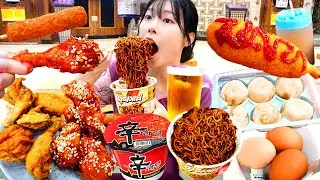 ASMR MUKBANG| 편의점 직접 만든 불닭 떡볶이 치킨 핫도그 디저트 먹방 & 레시피 Convenience Store Food EATING