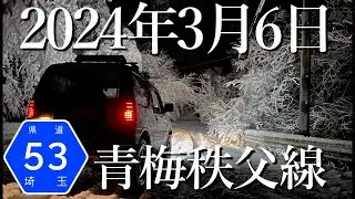 【深夜の雪道】埼玉県道53号青梅秩父線 正丸トンネル～名栗方面 2024年3月6日【倒木で通行不能】