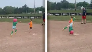 Young Girl Dazzles Crowd With Cartwheels Towards First Base