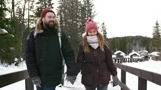 A Winter Landscape And Couple Crossing The Bridge | Love | Couple | Stock Video | Raw Footage