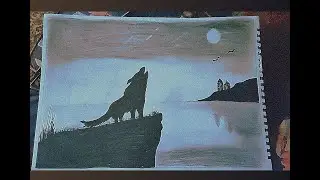 How to draw scenery of moonlight wolf | Pencil Drawing