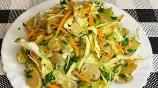 Салат из Капусты с Маринованными Грибами/// Постный салат из самых простых ингредиентов .