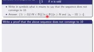 Section 1.6 part 11, Proof that a given sequence does not converge to a given number.