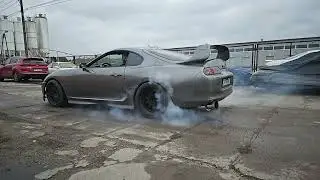 Toyota supra mk4 2jzgte single turbo 8hp burnout pull slowmotion from 1 to 4 gear
