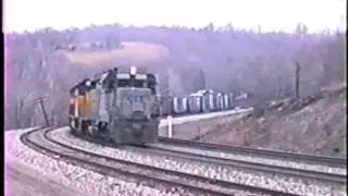 CSX GP30 is in notch 8, and is clawing its way at Keystone, PA. 1/28/1990