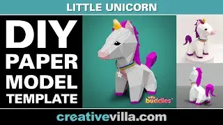 Villa Buddies - Unicorn - DIY Low Poly Paper Model Template, Paper Craft