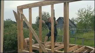 11 серия. Каркасная баня своими руками. Поднимаем стены.