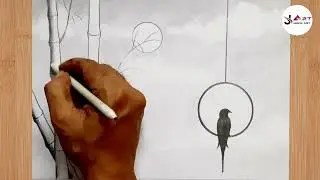 Bird Scenery Drawing | How to draw beautiful scenery | Step by Step